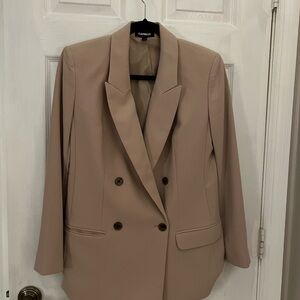 Express Beige Double-Breasted Blazer